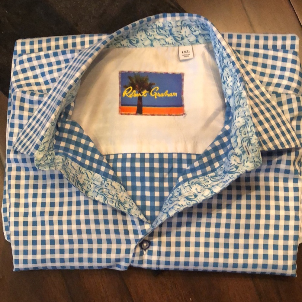 Robert Graham Short Sleeve cotton gingham casual button down shirt NWOT